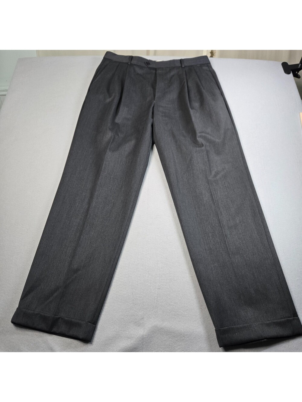 Tasso Elba Mens Pleated Cuffed Dress Pants 36 Dark Gray Merino Extra Fine Wool